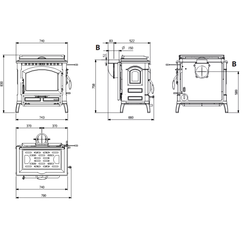 Poêle à bois avec chauffe plat Isotta con cerchi.16 - 11,9 Kw – Image 4